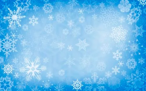 Blue winter new year background with white snowflakes Illustrazione stock