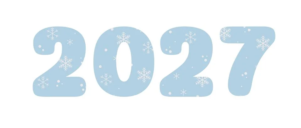 Blue winter number 2027 patterned with white snowflakes isolated on white Stock Illustration