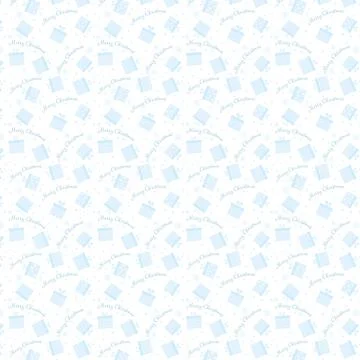 Blue winter pattern with Merry christmas greeting, boxes and snowflakes. Stock Illustration