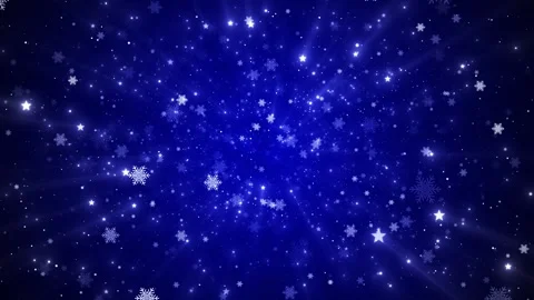 Blue winter snow background glowing flakes, stars, soft rays, and festive night Stock Footage 340402454