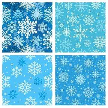 Blue Winter Snowflake Seamless Pattern Set Stock Illustration