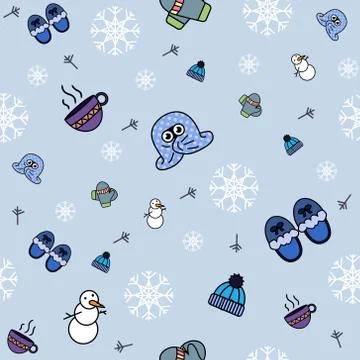 Blue winter themed seamless repeat pattern Stock Illustration