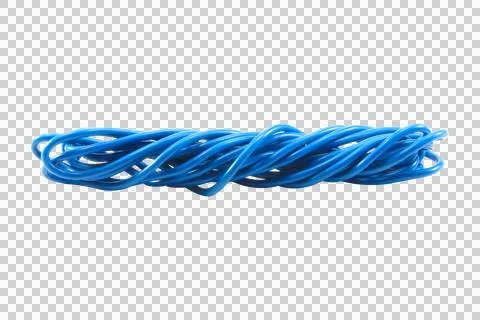 Blue wire cable of usb and adapter isolated on white background.Electronic Co Stock Photos