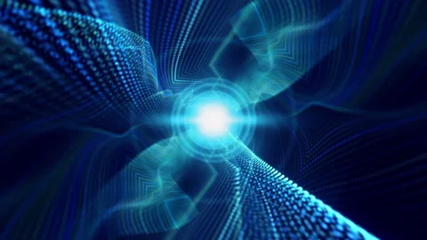 Blue wire mesh dots with center flare light space background, Stock-Footage 163393205