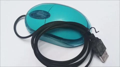 Blue Wired USB Computer Mouse on White Background Stock Footage 334981934