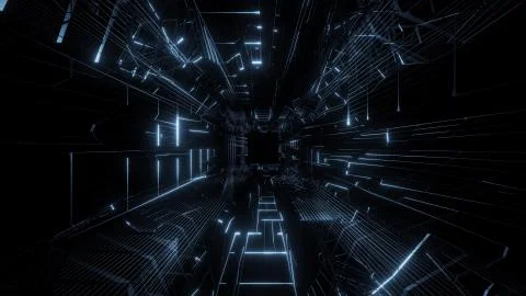 Blue wireframe design with nice reflection 3d rendering background wallpaper Stock-Illustration