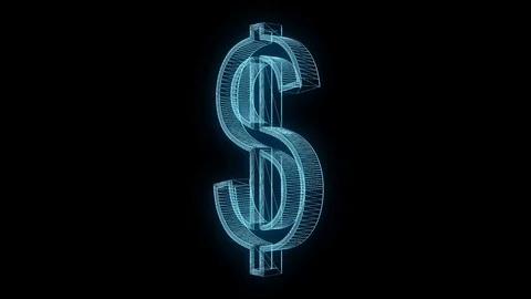 Blue wireframe dollar sign spin on glitch interference display animation Stock Footage 89802656