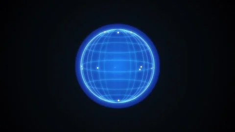 Blue wireframe globe expanding with light pulses in dark space during digit.. Stock Footage 341543620