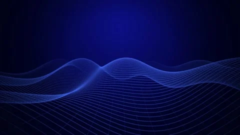 Blue wireframe grid wave flows across a dark background Stock Footage 342211953