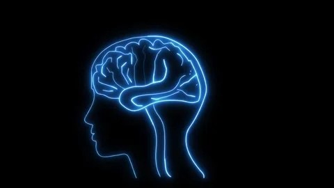 Blue wireframe human head visualizes cognitive neural thoughts. Human head .. Stock Footage 340997898