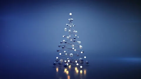 Blue wireframe mesh of christmas tree 3D render loopable animation Video stock 111527414