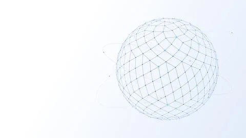 Blue wireframe network sphere with orbits on white background Stock Illustration