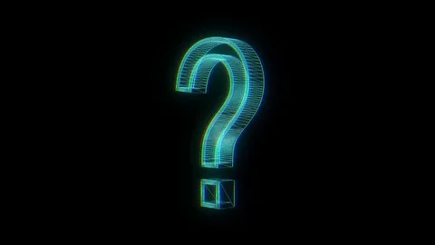 Blue wireframe question sign spin on glitch interference display animation Stock Footage 83643972