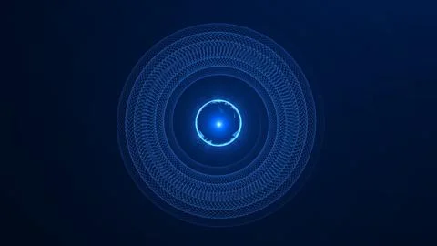 Blue wireframe ring and luminous core on deep dark background. Futuristic c.. イラスト素材