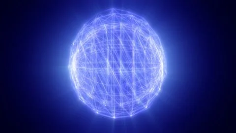A blue wireframe sphere, interconnected by glowing lines, representing global Stock Illustration
