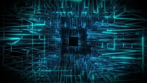 Blue wireframe visual design background 3d rendering Stock Illustration