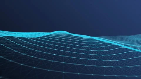 Blue wireframe wave of technology network on a blue background Stock Footage 243002100