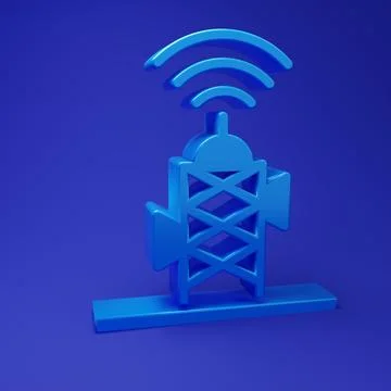 Blue Wireless antenna icon isolated on blue background. Technology and netw.. Stock Illustration