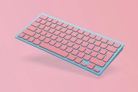 Blue wireless computer keyboard with pink keys Stock Illustration