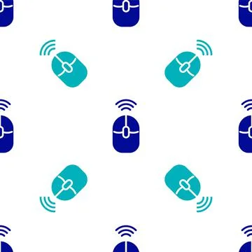 Blue Wireless computer mouse icon isolated seamless pattern on white backgrou Stock Illustration
