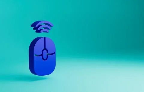 Blue Wireless computer mouse icon isolated on blue background. Optical with Stock Illustration