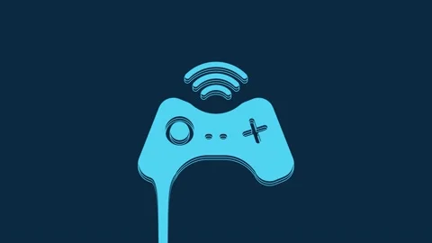 Blue Wireless gamepad icon isolated on blue background. Game controller. 4K Stock Footage 235937257