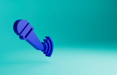 Blue Wireless microphone icon isolated on blue background. On air radio mic Illustrazione stock