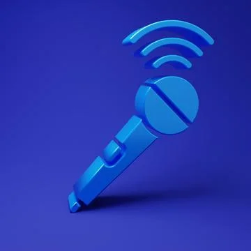 Blue Wireless microphone icon isolated on blue background. On air radio mic.. Stock Illustration