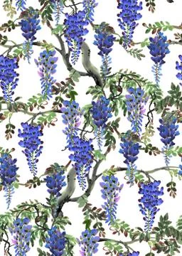 Blue wisteria tree Stock Illustration