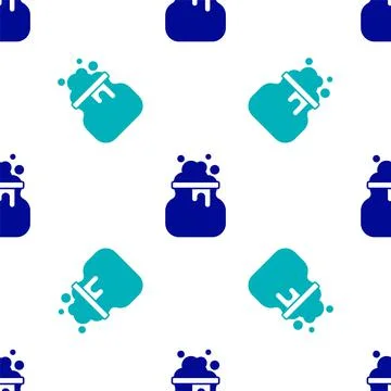 Blue Witch cauldron icon isolated seamless pattern on white background. Happy Stock Illustration