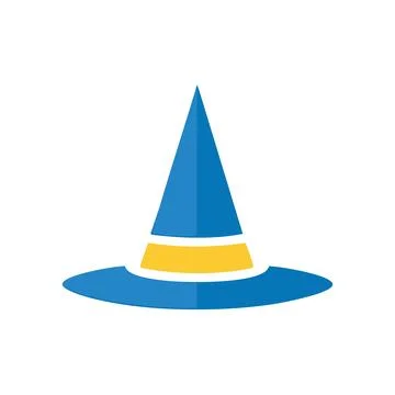 Blue witch hat. A blue and yellow witch hat with a pointed tip. Perfect for.. Stock Illustration