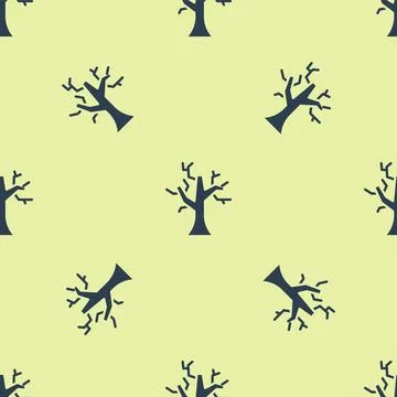Blue Withered tree icon isolated seamless pattern on yellow background. Bare Stock Illustration
