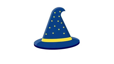 A blue wizard hat with a wand and scattered stars, symbolizing magic and fa.. Stock Footage 332474879