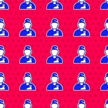Blue Wizard warlock icon isolated seamless pattern on red background. Vector Stock-Illustration