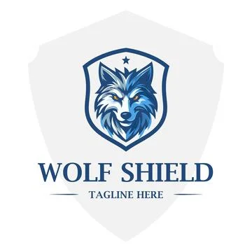 Blue Wolf head logo template with shield shape Stock Illustration