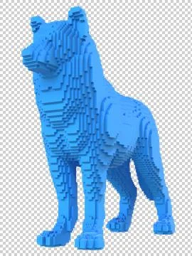 Blue wolf from plastic blocks on a transparent background. Stock Illustration