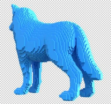 Blue wolf from plastic blocks on a transparent background. Stock Illustration