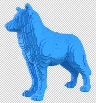 Blue wolf from plastic blocks on a transparent background. Stock Illustration