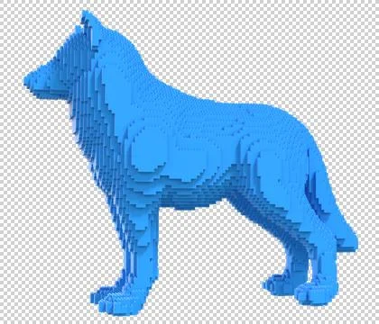 Blue wolf from plastic blocks on a transparent background. Stock Illustration