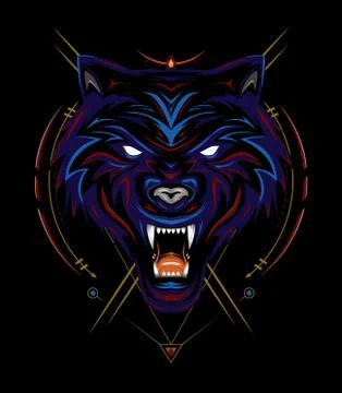 Blue wolf vector, wolves, head wolf illustration, dark wolf angry, for t shir Stock Illustration