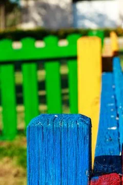 Blue wooden post close up. Stock Photos