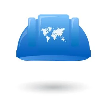 Blue work helmet wit a world map Stock Illustration
