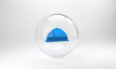 Blue Worker safety helmet icon isolated on grey background. Glass circle butt Stock Illustration