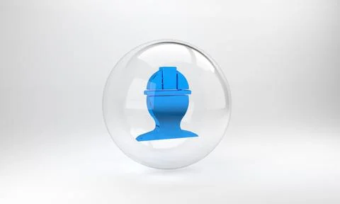 Blue Worker safety helmet icon isolated on grey background. Glass circle butt Stock Illustration