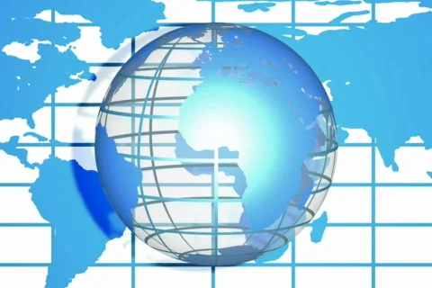 Blue World Globe with Map Loopable HD1080 Video stock 339524