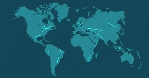 A blue world map with blue network neon beam connections networking and tech Vídeos de archivo 337429779
