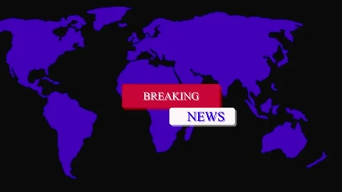 Blue World Map With Breaking News Text Overlay On animation Black Backgroun.. Stock Footage 321589292