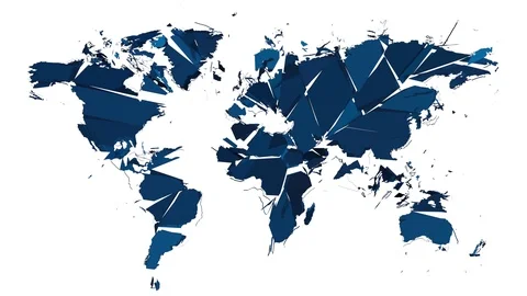 Blue world map breaks and falls down in slow motion - on white, + alpha (4K) Video stock 101617201