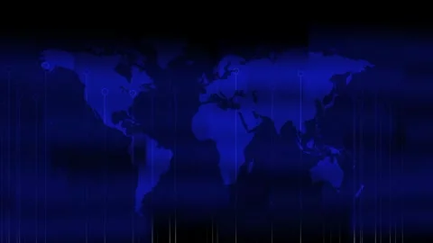 Blue world map, business, web communication, and global connectivity Stock Footage 280510512