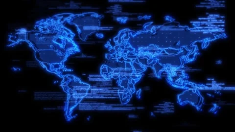 Blue World Map with Code Background Stock Footage 341275298